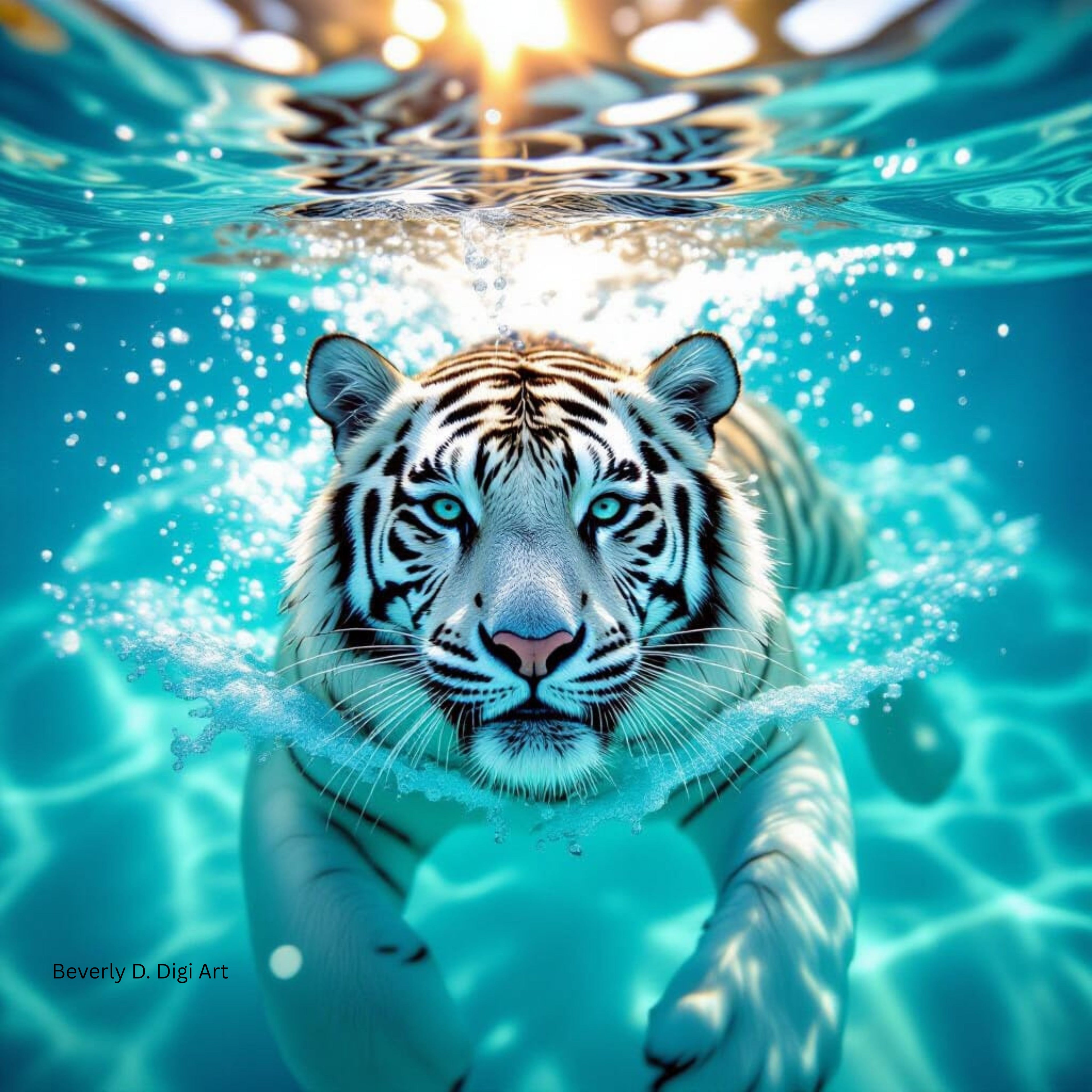 White Tiger Swimming Underwater