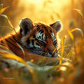 Sleeping Baby Tiger in Golden Grass –