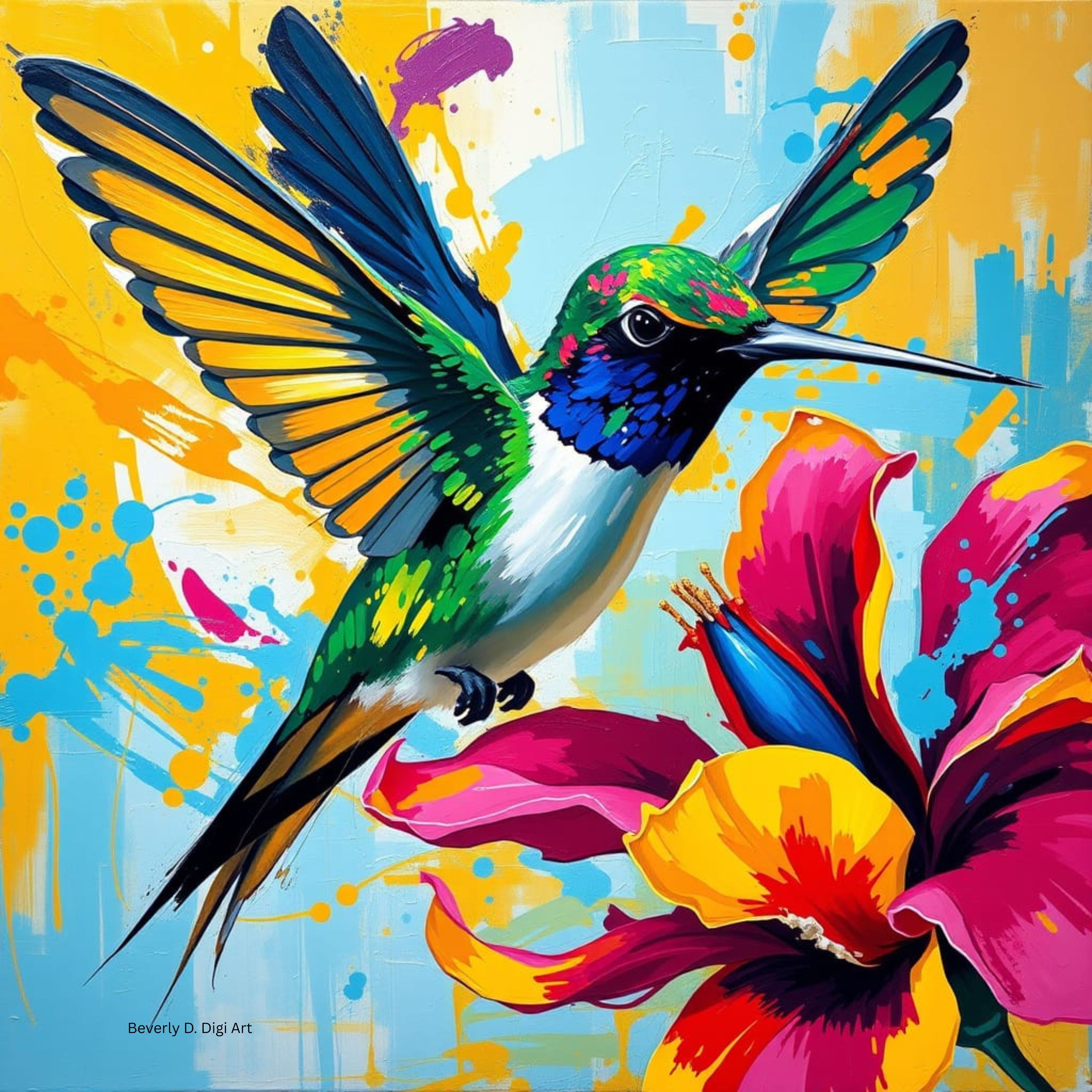 Abstract Hummingbird and Flower