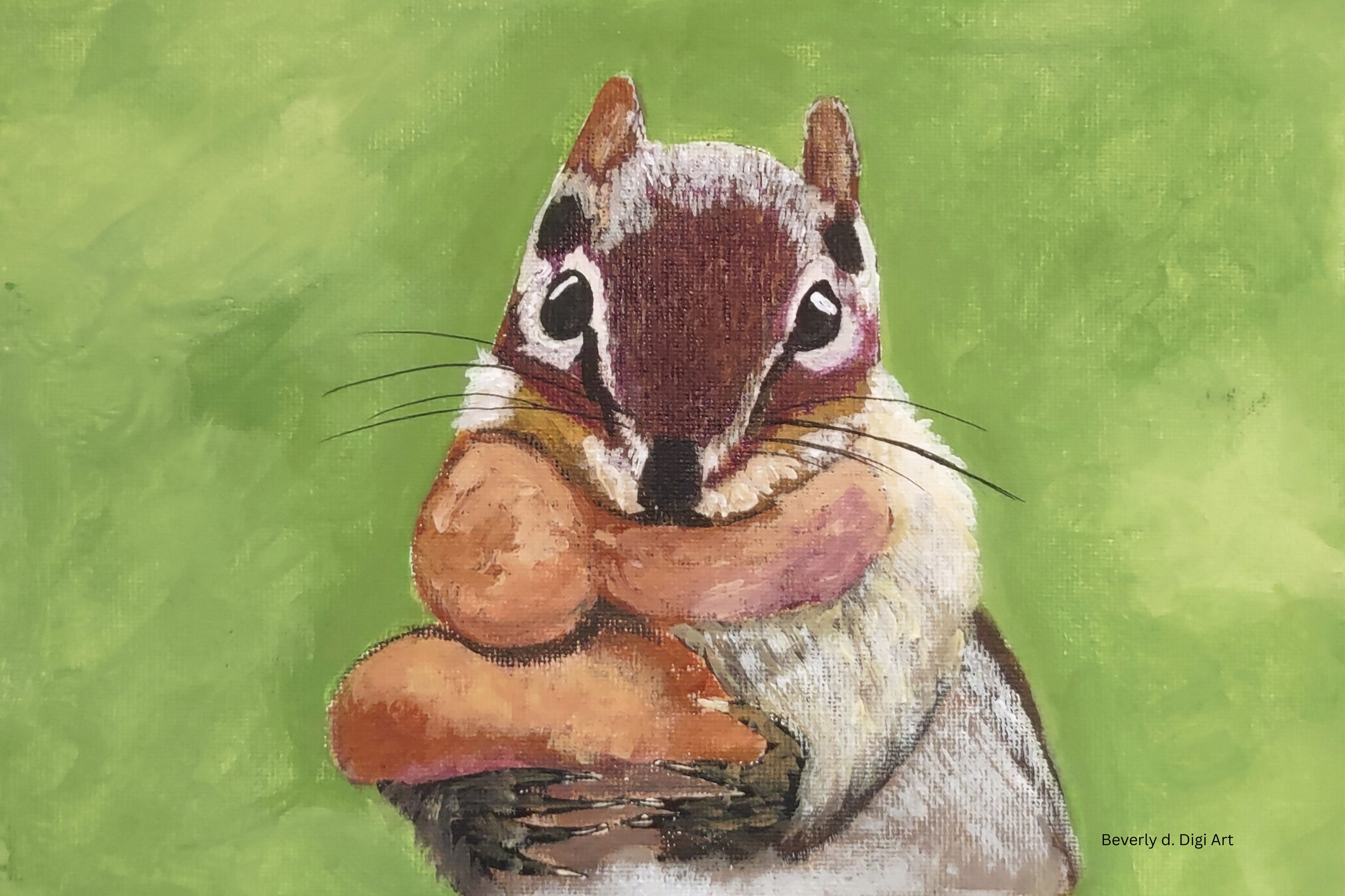 Chipmunk Hugging His Nut – Original Acrylic Painting Digital Art Print