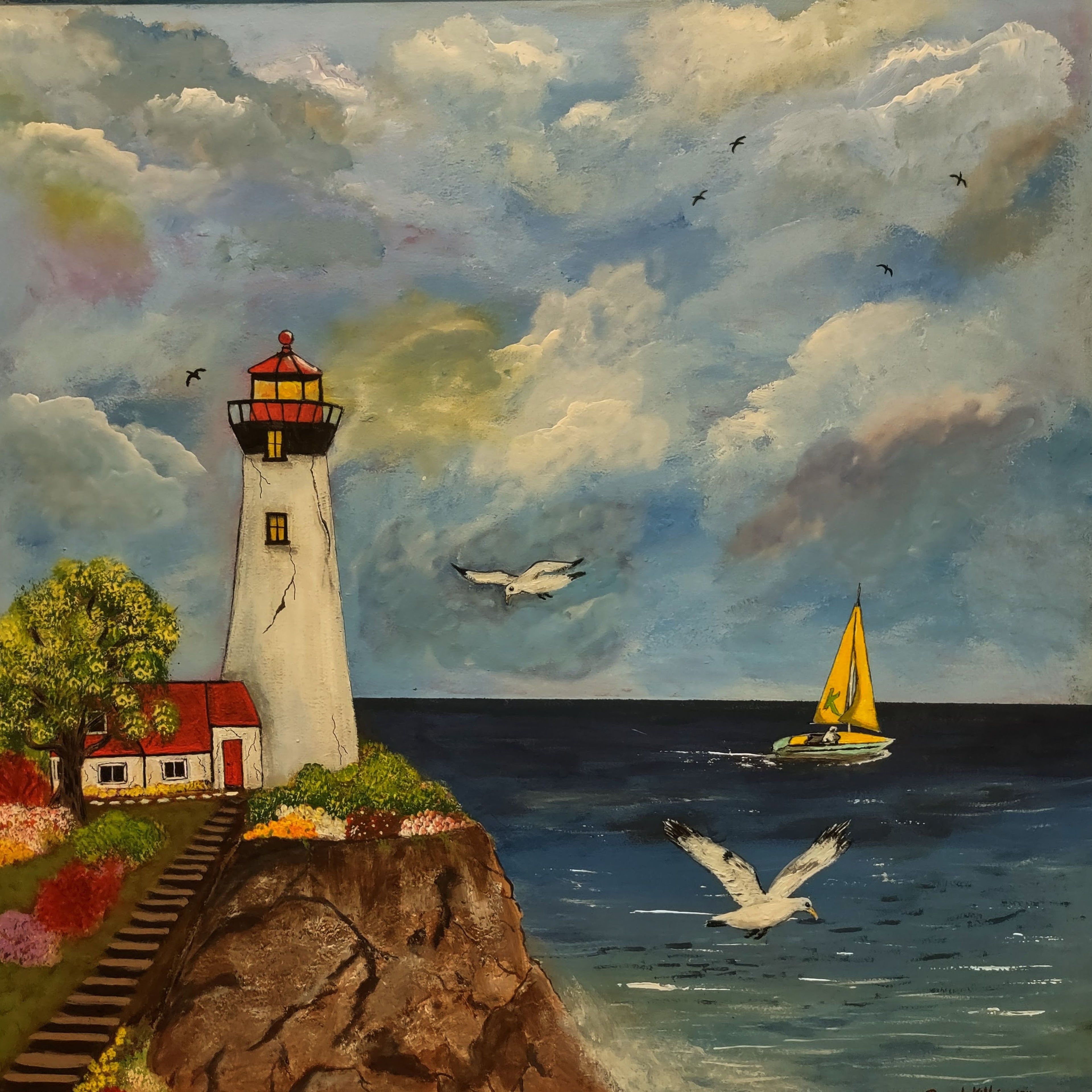 Beacon of Serenity – Lighthouse Coastal Landscape Painting