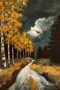 Golden Birch Road – Autumn Landscape Painting