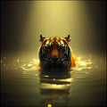 Golden Guardian Tiger in Water – Majestic Wildlife Digital Art
