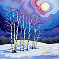 Moonlit Birch Trees in Winter – Colorful Snow Landscape Digital Art