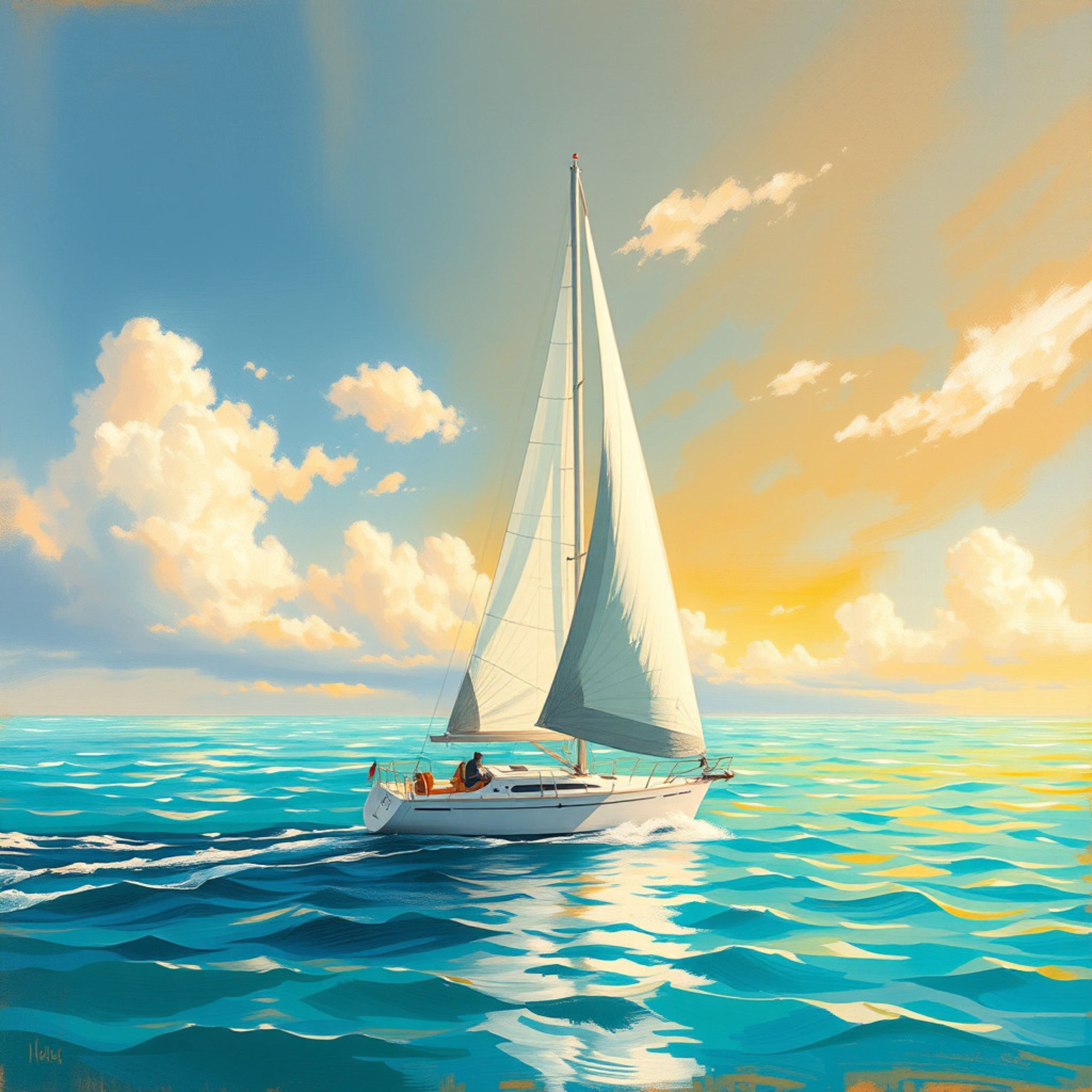 Sunset Sailboat on Turquoise Waters