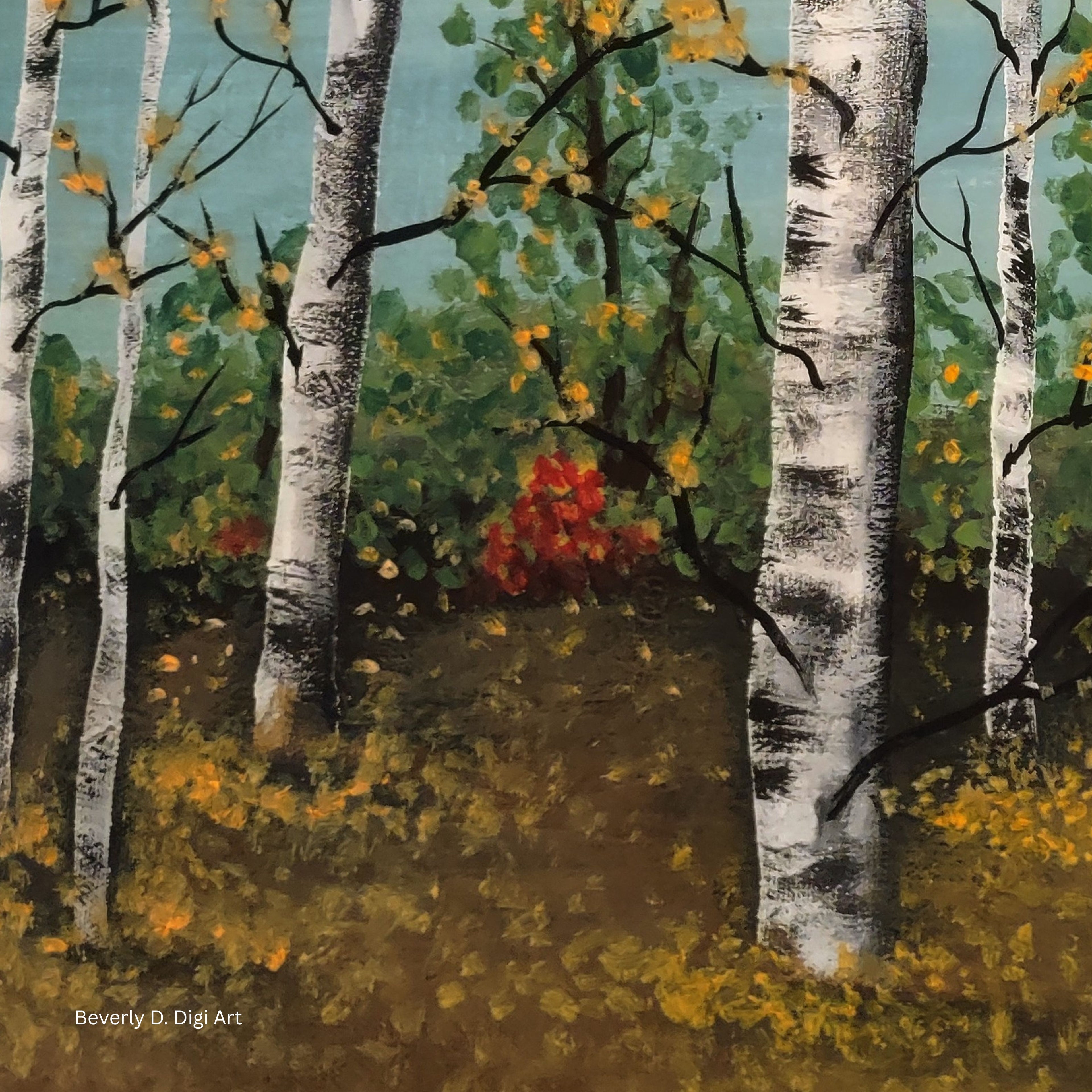 Autumn Birch Forest – Original Acrylic Painting Digital Art Print